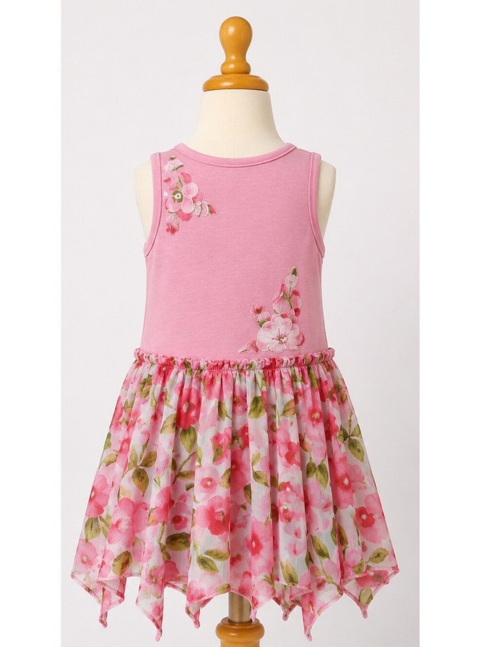 Nannette Girl | Toddler Girl Pink Floral Handkerchief Dress – Spring Style
